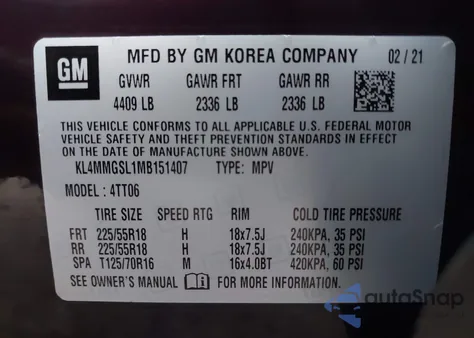 2021 Buick Encore Gx Essence z USA, uszkodzony, nr VIN KL4MMGSL1MB151407